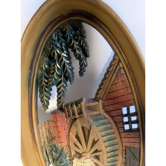Vintage Burwood Wall Hanging Oval Frame Watermill Scene 4332 Rustic Decor 15" x - Picture 11 of 15